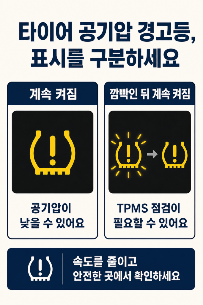 타이어 공기압 경고등 점등과 TPMS 점멸 경고 차이