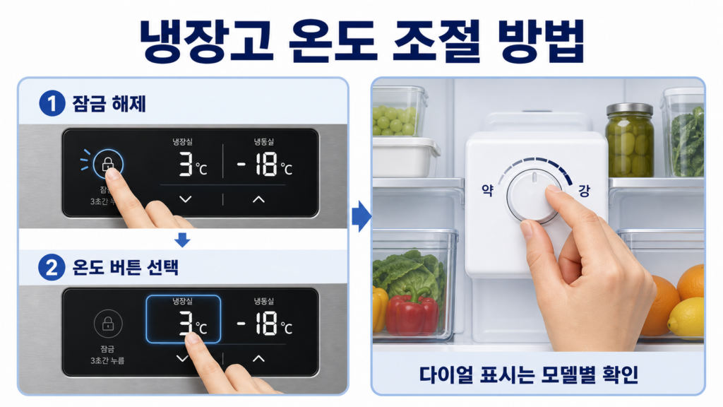 냉장고 온도 설정 버튼과 다이얼 방식 확인 방법