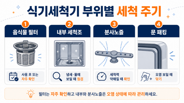 식기세척기 필터 내부 분사노즐 부위별 청소 시기