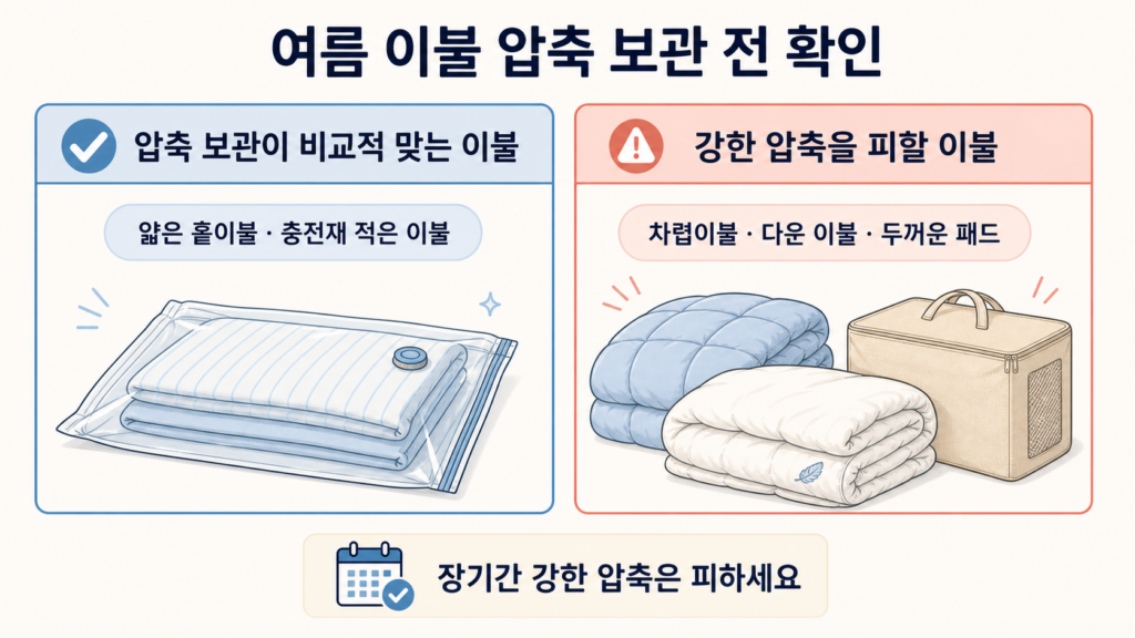 여름 이불 압축 보관 전 확인할 이불 종류와 주의사항