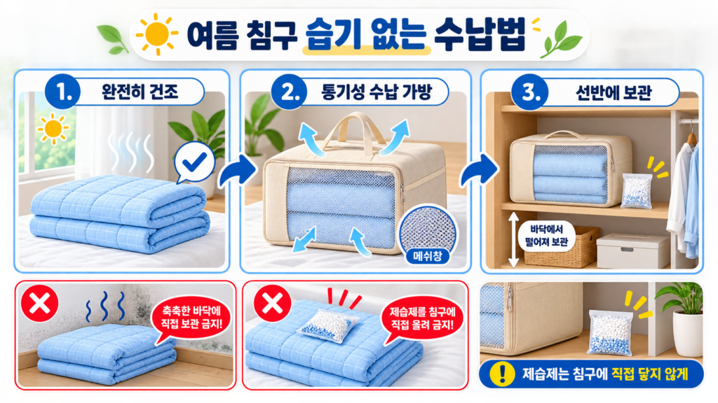여름 침구를 보관함과 제습제로 습기 없이 수납하는 방법