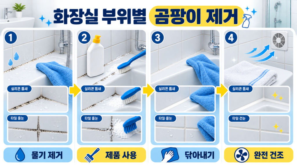 화장실 실리콘 타일 줄눈 곰팡이를 부위별로 청소하는 방법