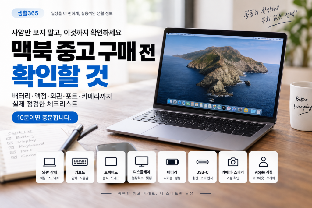 맥북 중고 구매 전 배터리 액정 외관 포트 카메라 계정을 확인하는 체크리스트 대표 이미지