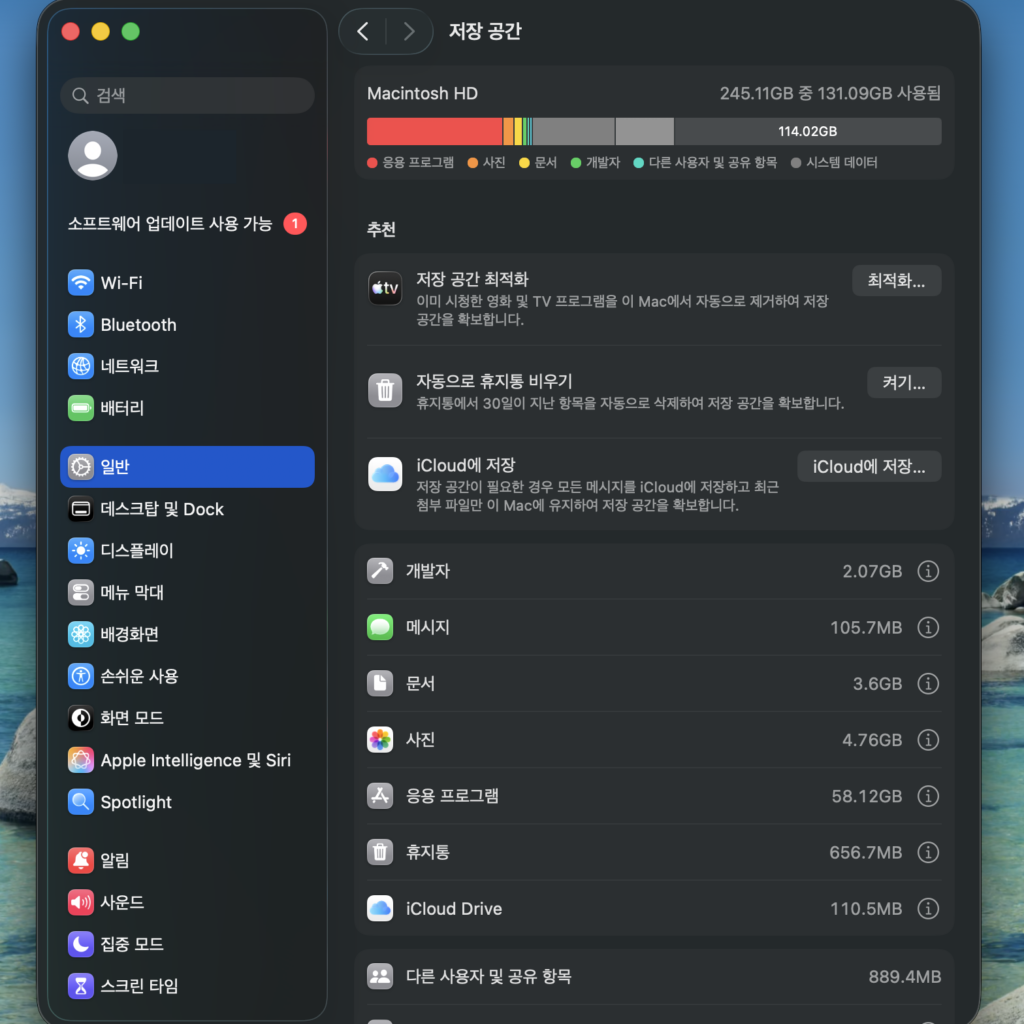 PC 저장공간 확보법 정리 전 맥북 저장 공간 상태