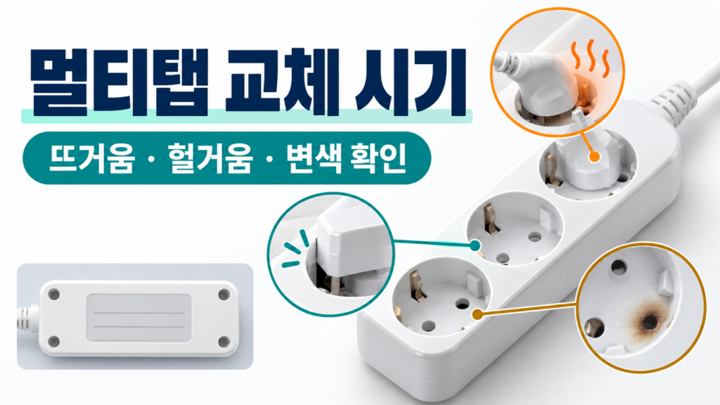 멀티탭 교체 시기 확인을 위한 발열·헐거움·변색 안내 이미지
