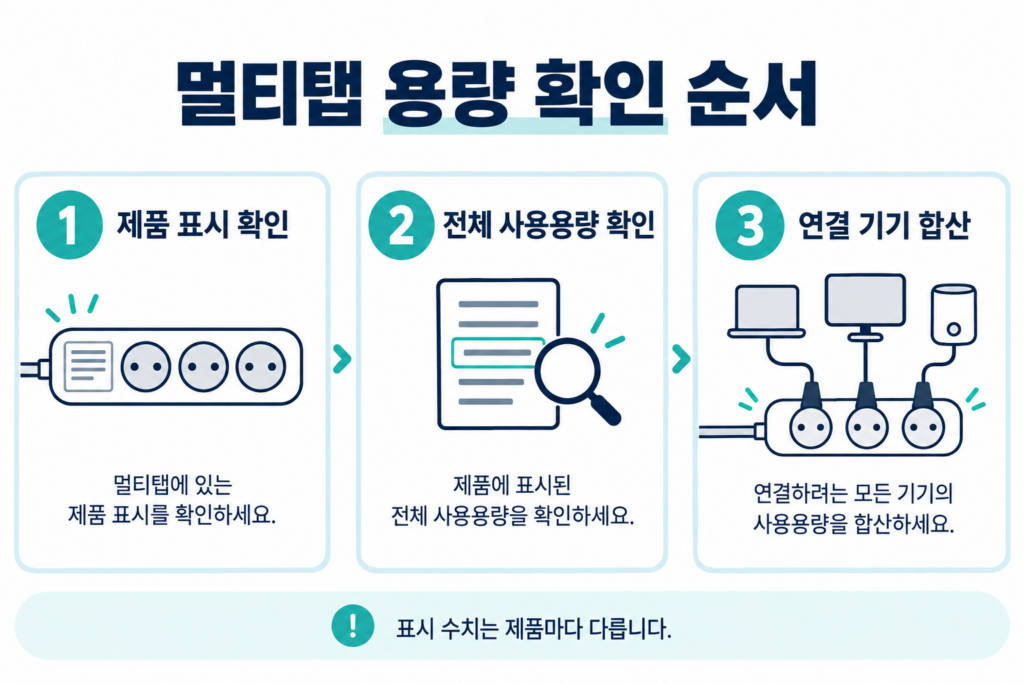 멀티탭 교체 시기 점검을 위한 제품 표시와 연결 기기 소비전력 확인 순서