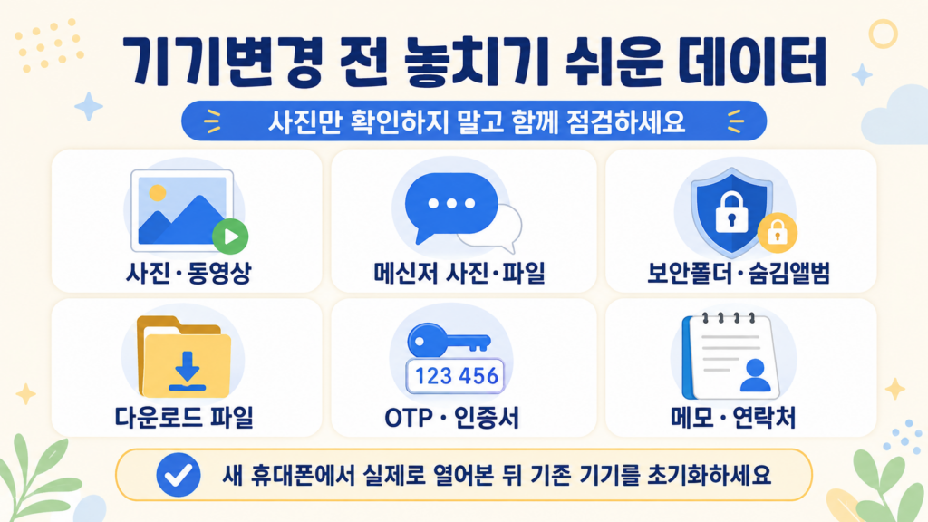 스마트폰 기기변경 전 사진 메신저 보안폴더 OTP 백업
