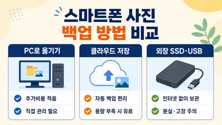 스마트폰 사진 백업 PC 클라우드 외장 SSD 방법 비교