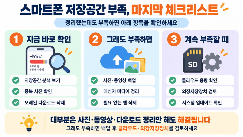 스마트폰 저장공간 정리 삭제 전 백업 체크리스트