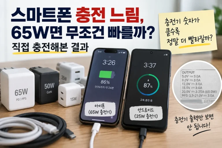 스마트폰 충전 느림과 65W 25W 충전 테스트를 정리한 대표 이미지