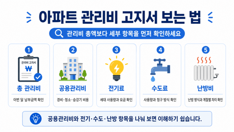 아파트 관리비 조회 고지서 공용관리비 전기 수도 난방 항목