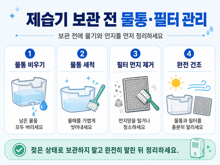 제습기 보관 전 물통 필터 청소와 완전 건조