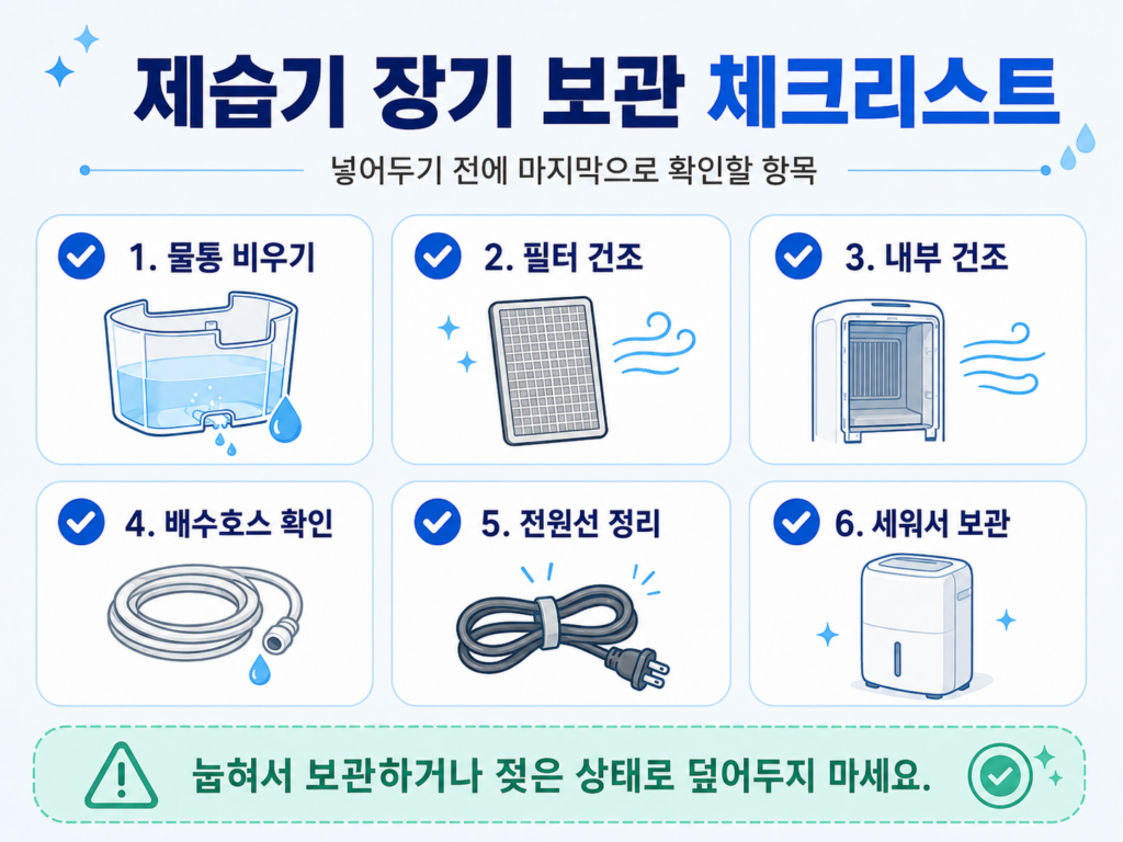 제습기 보관 방법 물통 필터 내부 건조 체크리스트